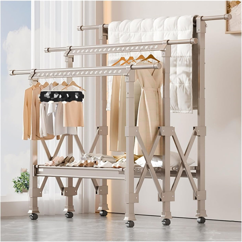 Clothes Drying Racks, Heavy Duty Standing Dry Racks With Windproof Holes, Collapsible Retractable Laundry Drying Garment Rack, Clothing Quilt Blanket Sheet Hanging Dry Rack(Champagne Gold,(L x W x H)1
