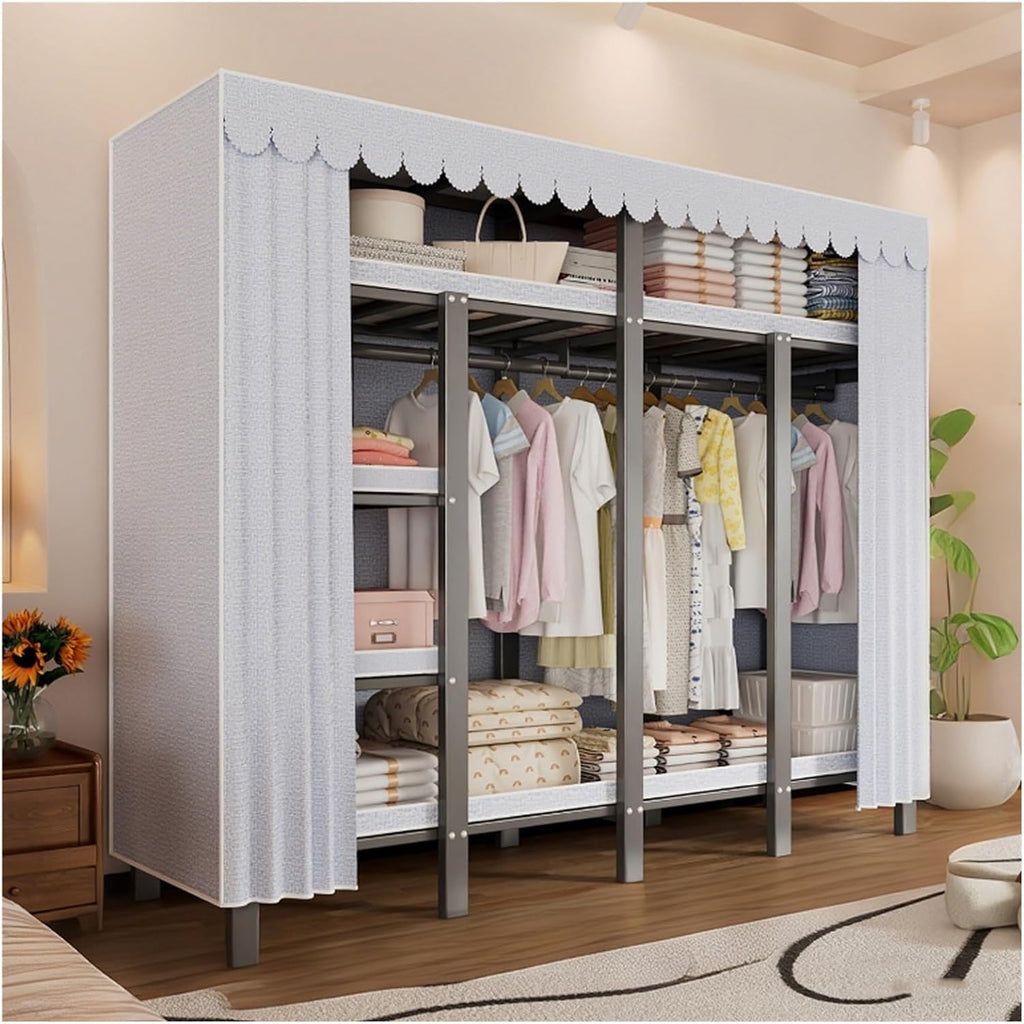 Foldable Wardrobe Closets With Cover Portable 500kg Heavy Duty Clothe Rack For Hanging Clothes Metal Garment Rack Freestanding Armoire Storage Garment Racks(D,130x170x50cm/51x67x20in)