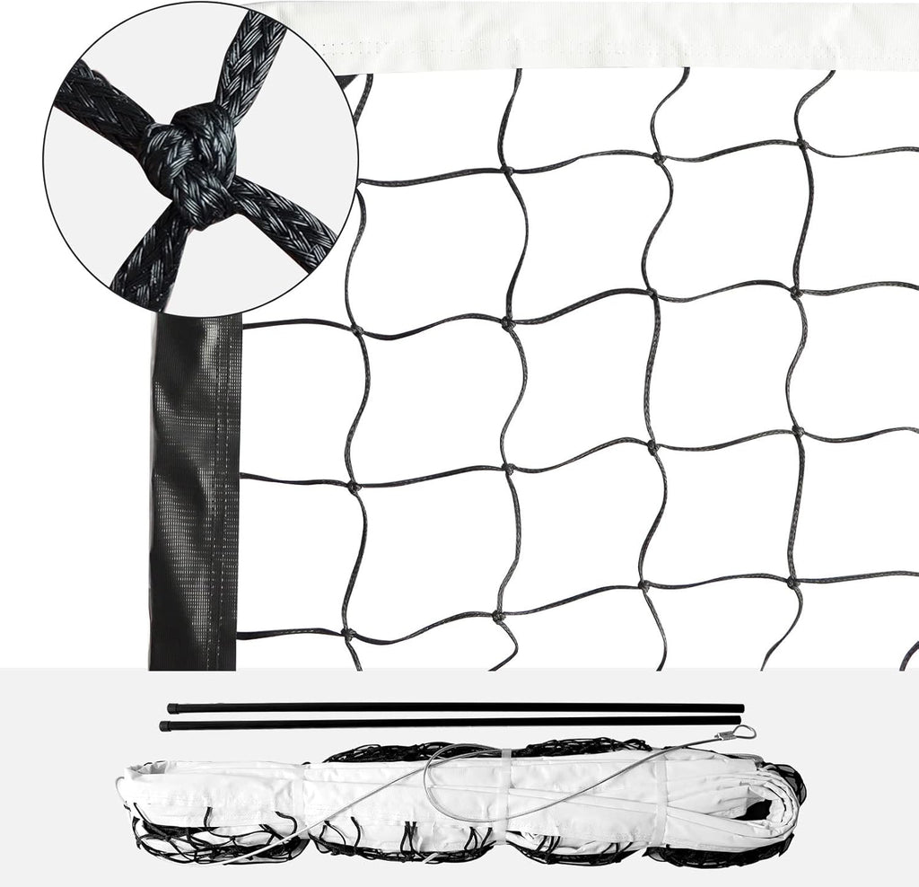 Professional Volleyball Net Heavy Duty Replacement Net - 32x3 FT - Steel Cable & Reinforced Dowels, 4' Square Mesh - for Outdoor Indoor, Backyard, Beach, Court, Pool, Park, School, Drills