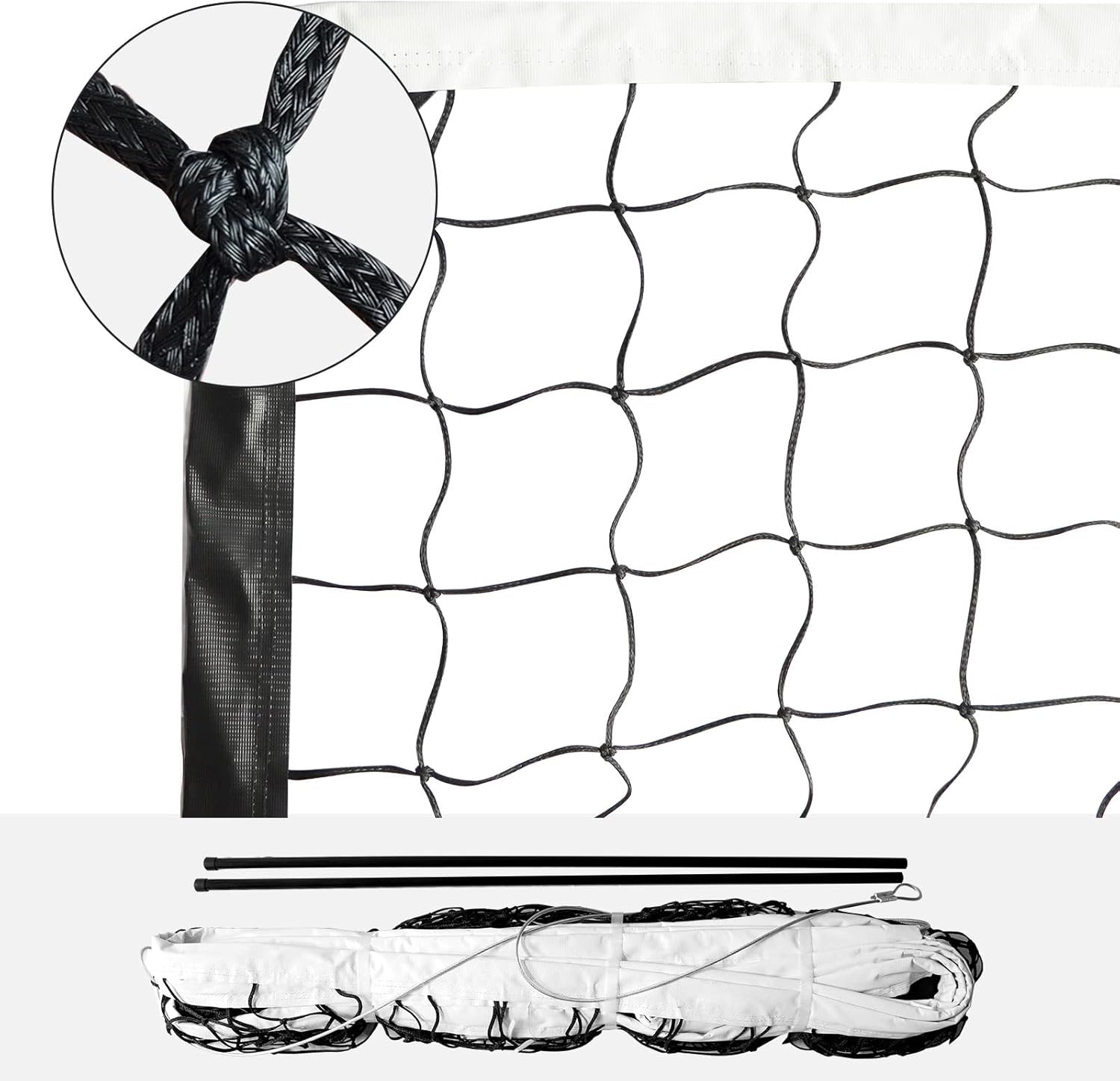 Professional Volleyball Net Heavy Duty Replacement Net - 32x3 FT - Steel Cable & Reinforced Dowels, 4' Square Mesh - for Outdoor Indoor, Backyard, Beach, Court, Pool, Park, School, Drills