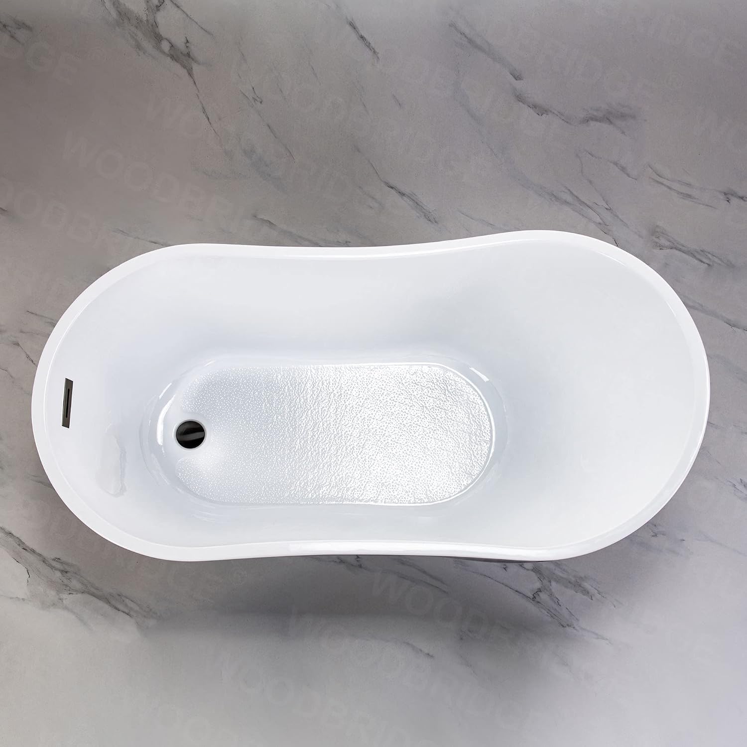 WOODBRIDGE 54' Freestanding White Acylic Soaking Bathtub with Matte Black Drain and Overflow,Black,B1807-MB