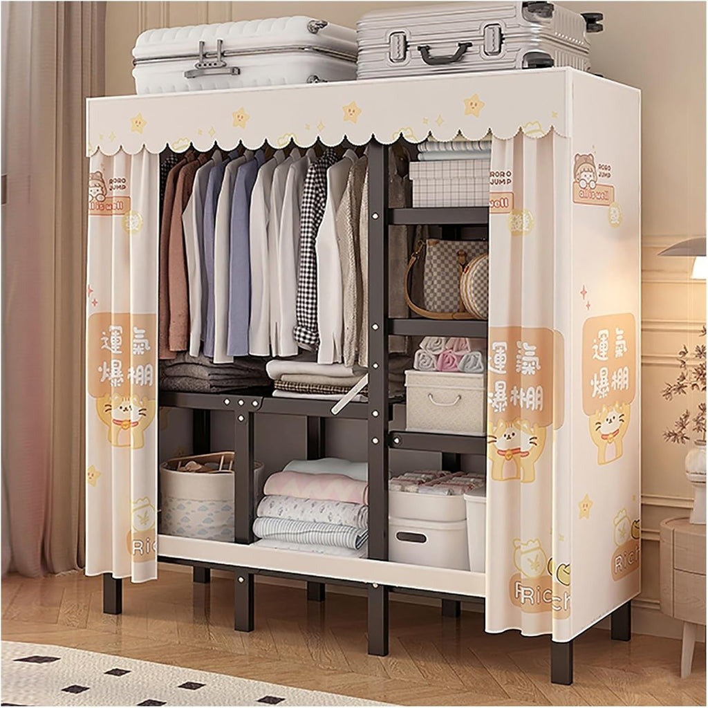 Foldable Portable Wardrobe Closet With Cover, Metal Clothes Rack, Covered Garment Rack For Hanging Clothes, Clothing Coat Storage Organizer(Orange,200cm/78.7inch)