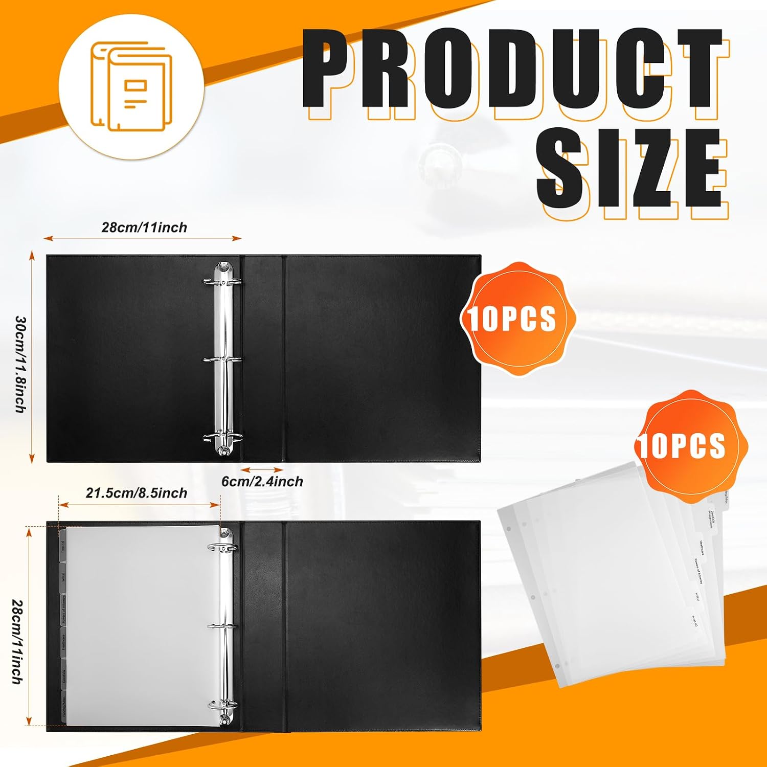 Dunzoom 10 Pcs Estate Planning Portfolio Binder PU Leather 3 Ring Binders with Gold Title and Index Tab Dividers, 11'' x 11.8'' x 2.4'' Estate Planning Organizer(Black)