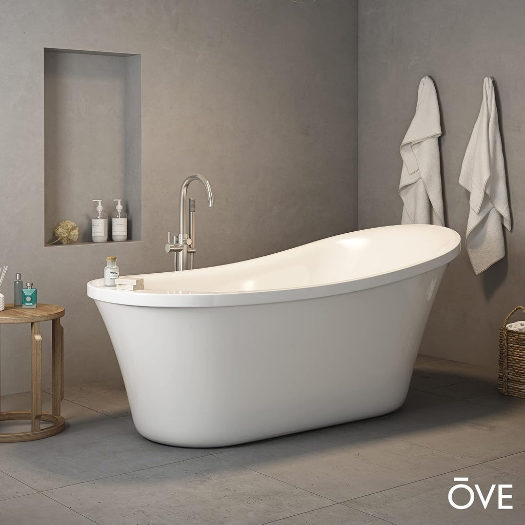 OVE Decors Skylar 34.25-in W x 71-in L Gloss White Acrylic Oval In Rectangle Front Center Drain