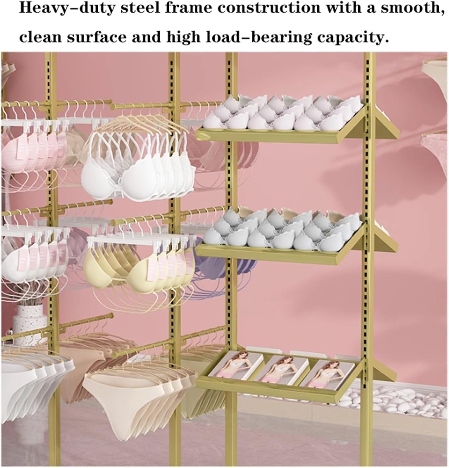 3 Tier Lingerie Garment Rack, Metals, Underwear Display Stand, Commercial Shelves Clothes Rod, for Lingerie Socks Bra Panties Scarves, 100 * 40 * 135cm(Black)