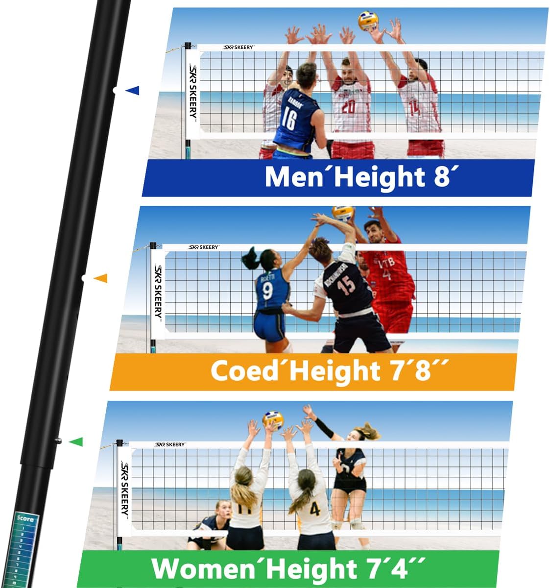 SKEERY Outdoor Heavy Duty Volleyball Net Set, Anti-Sag Design, Adjustable Aluminum Poles, Portable Volleyball Net for Backyard,Grass and Beach