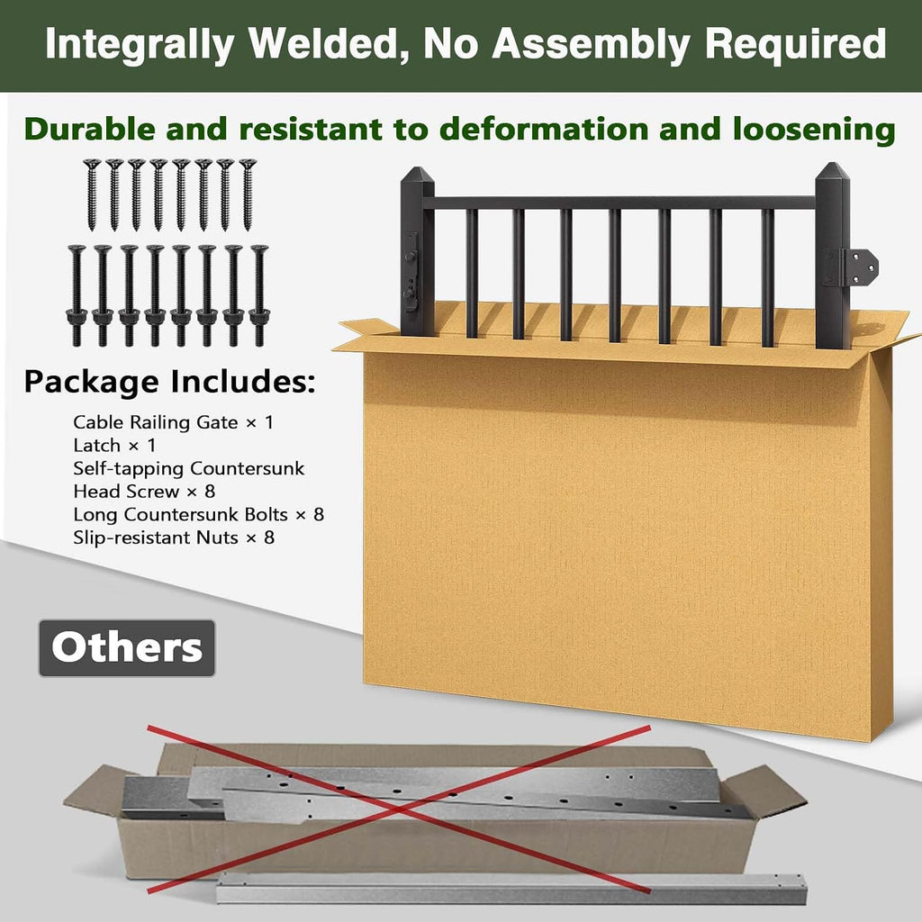 Deck Railing Gate Stainless Steel Black Textured Powder-Coat Finish Deck Gate Kit with Latch for Deck,Garden,Yard, Porch,Patio (Black, Left Hand in Swing)