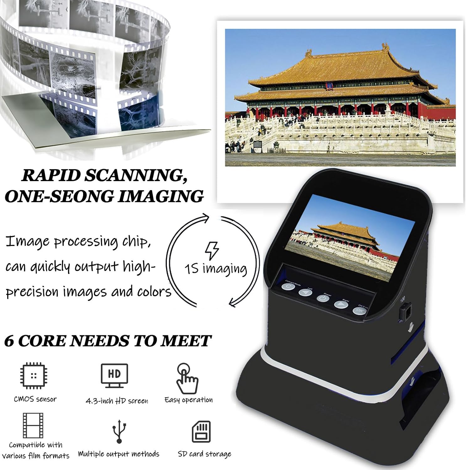 High Resolution 120 Film Scanner 22 Mega Pixels Slide Negative Photo Scanner Digital 35mm 135 126KPK Film Converter 4.3' LCD
