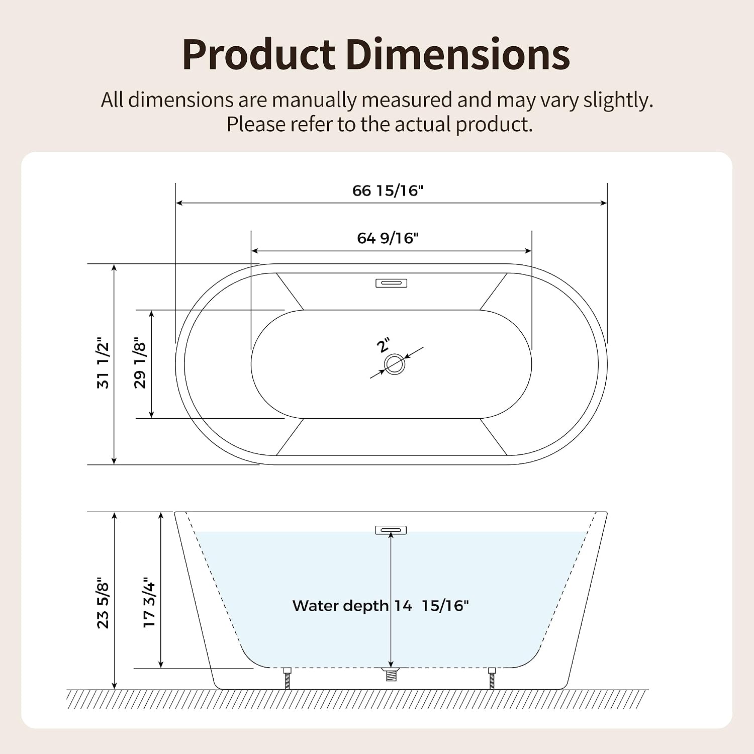 DeerValley 67' Acrylic Freestanding Bathtub, Easy Install Standalone Deep Soaking Tub with Fluted Design, Modern Ergonomic Shower Tub with Center Drain in White, DV-1T0583