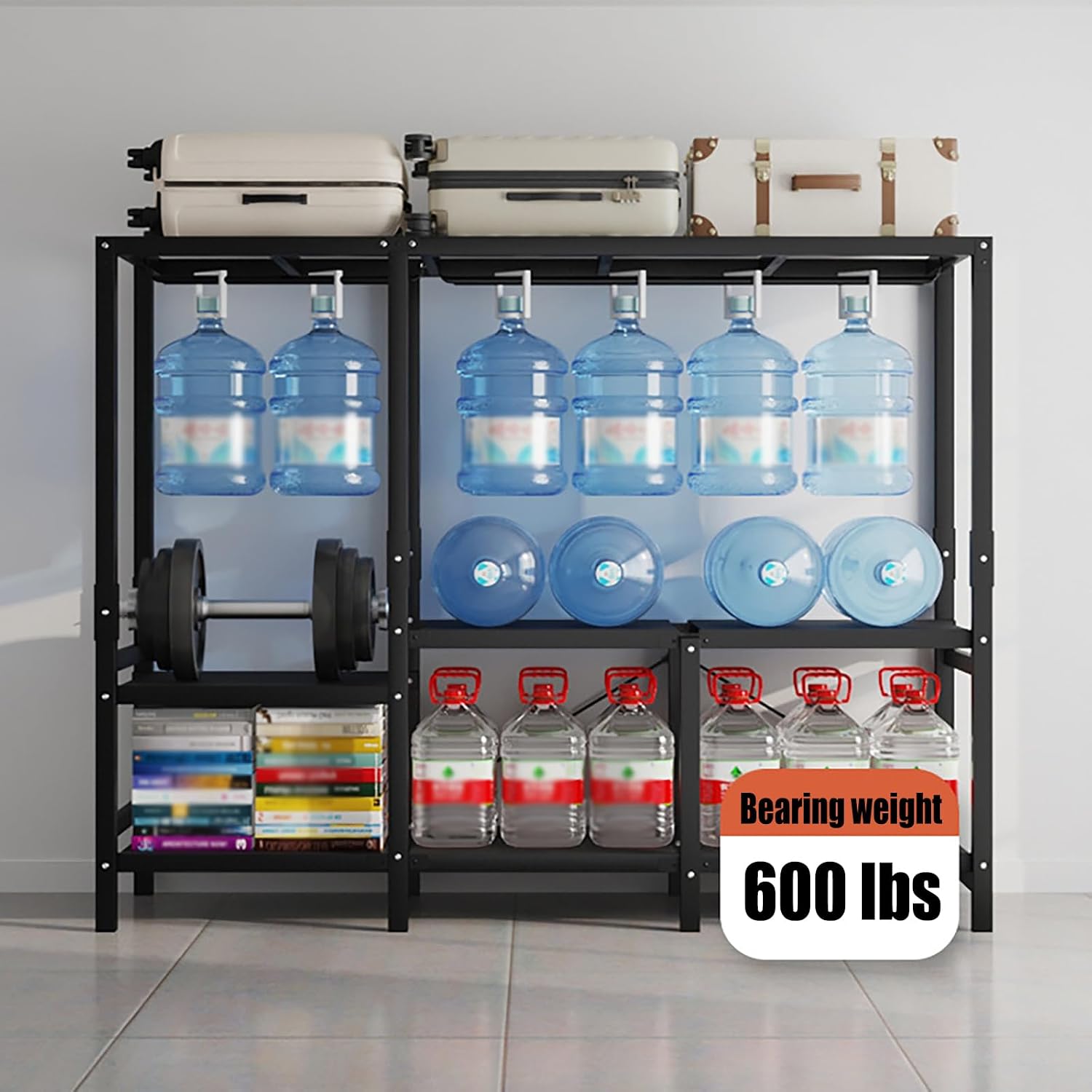 Free Standing Closet Organizer, Heavy Duty Wardrobe Closet Clothing Rack with Storage Shelvels, Carbon Steel & Oxford Cloth Cover, Dustproof, Storage Garment Rack for Bedroom, 600lbs (Black)