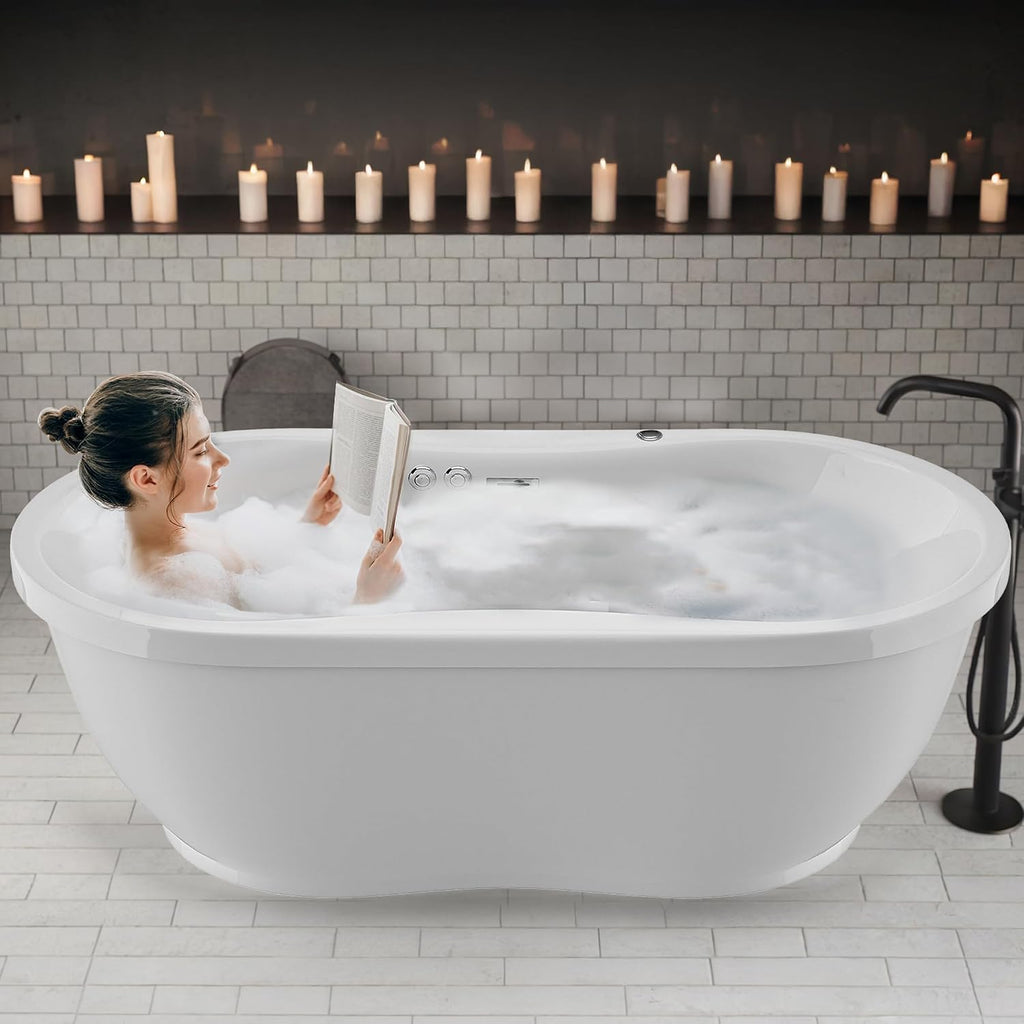ANZZI Freestanding Tub 36' x 71', Whirlpool and Air Bath Tub in White, Aromatherapy, Whirpool Jetted, 6 ft., Lori Series (FT-AZ102)