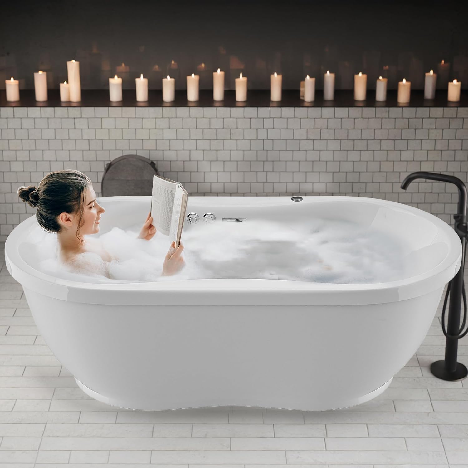 ANZZI Freestanding Tub 36' x 71', Whirlpool and Air Bath Tub in White, Aromatherapy, Whirpool Jetted, 6 ft., Lori Series (FT-AZ102)
