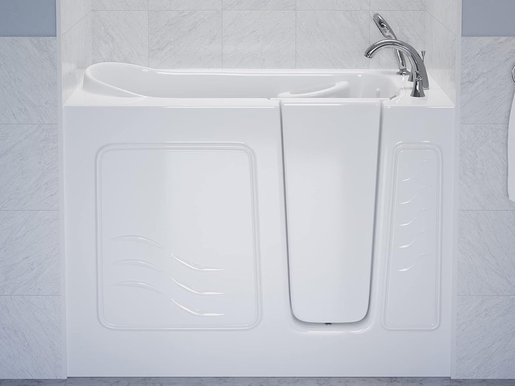 ANZZI Walk-In Bathtub 53 in x 26 in Right Drain Soaking Tub White Quick Fill Faucet Handheld Shower ADA Compliant Low Threshold Grab Bar Slip Resistant Acrylic Fiberglass Extension Kit | AMZ2653RWS