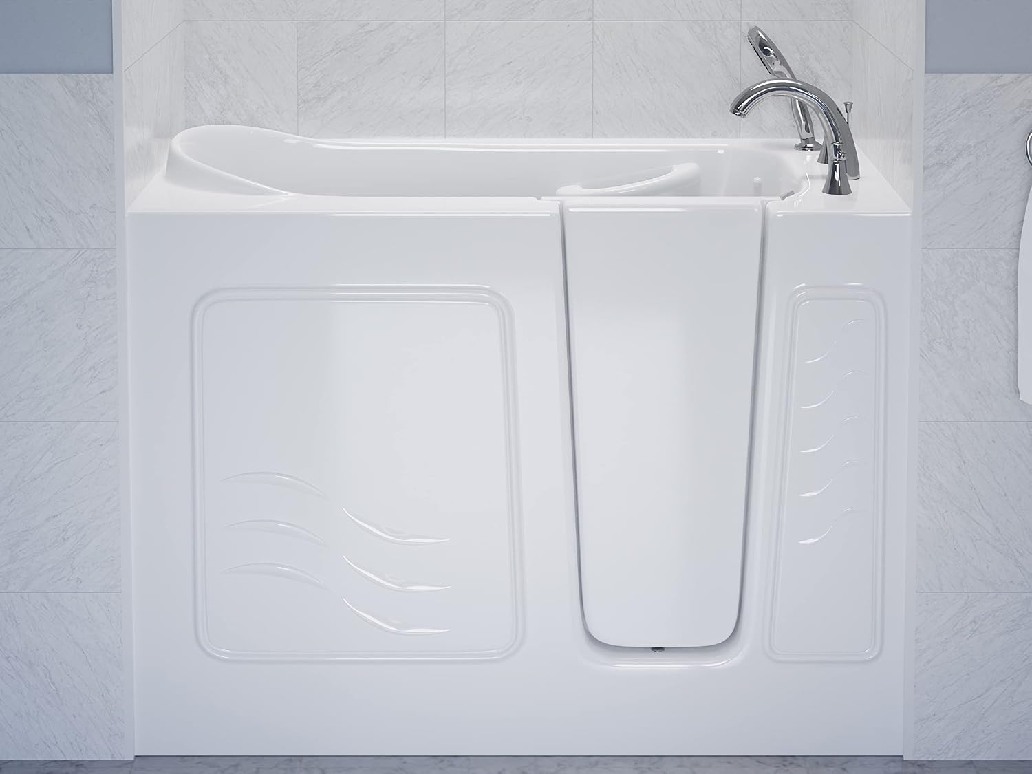ANZZI Walk-In Bathtub 53 in x 26 in Right Drain Soaking Tub White Quick Fill Faucet Handheld Shower ADA Compliant Low Threshold Grab Bar Slip Resistant Acrylic Fiberglass Extension Kit | AMZ2653RWS