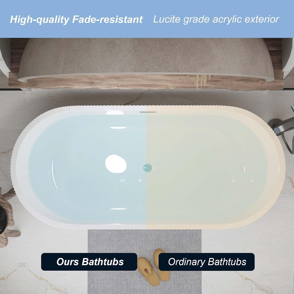 59' Acrylic Freestanding Bathtub with Double-Wall Insulation, Soaking Tub with Adjustable feet & POP-UP Chrome Drain, Soaker Tub for Bathroom, Stand Alone