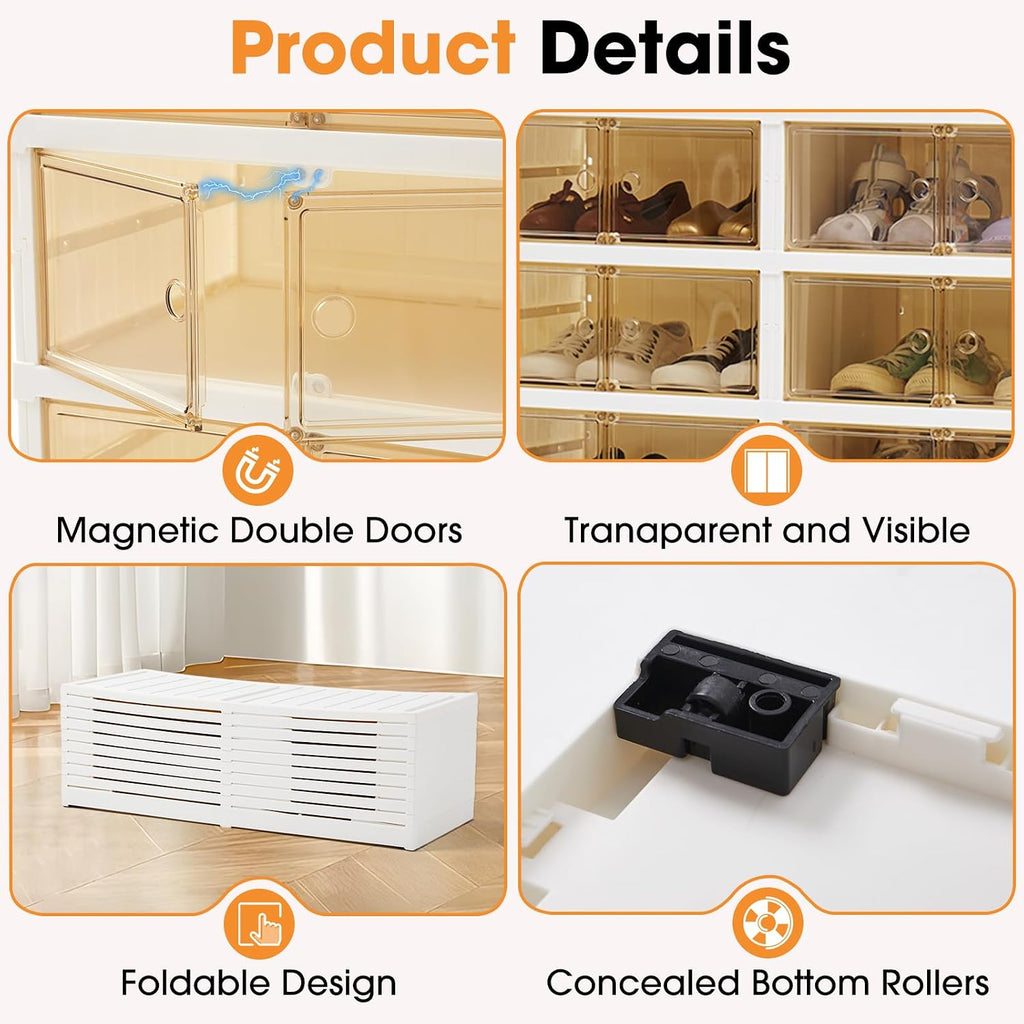 Folding Shoe Rack Storage Device,Large Plastic Folding Shoe Cabinet, Easy to Assemble Shoe Rack Storage Cabinet with Transparent Door Magnetic Buckle(9Tiers,36Pairs)