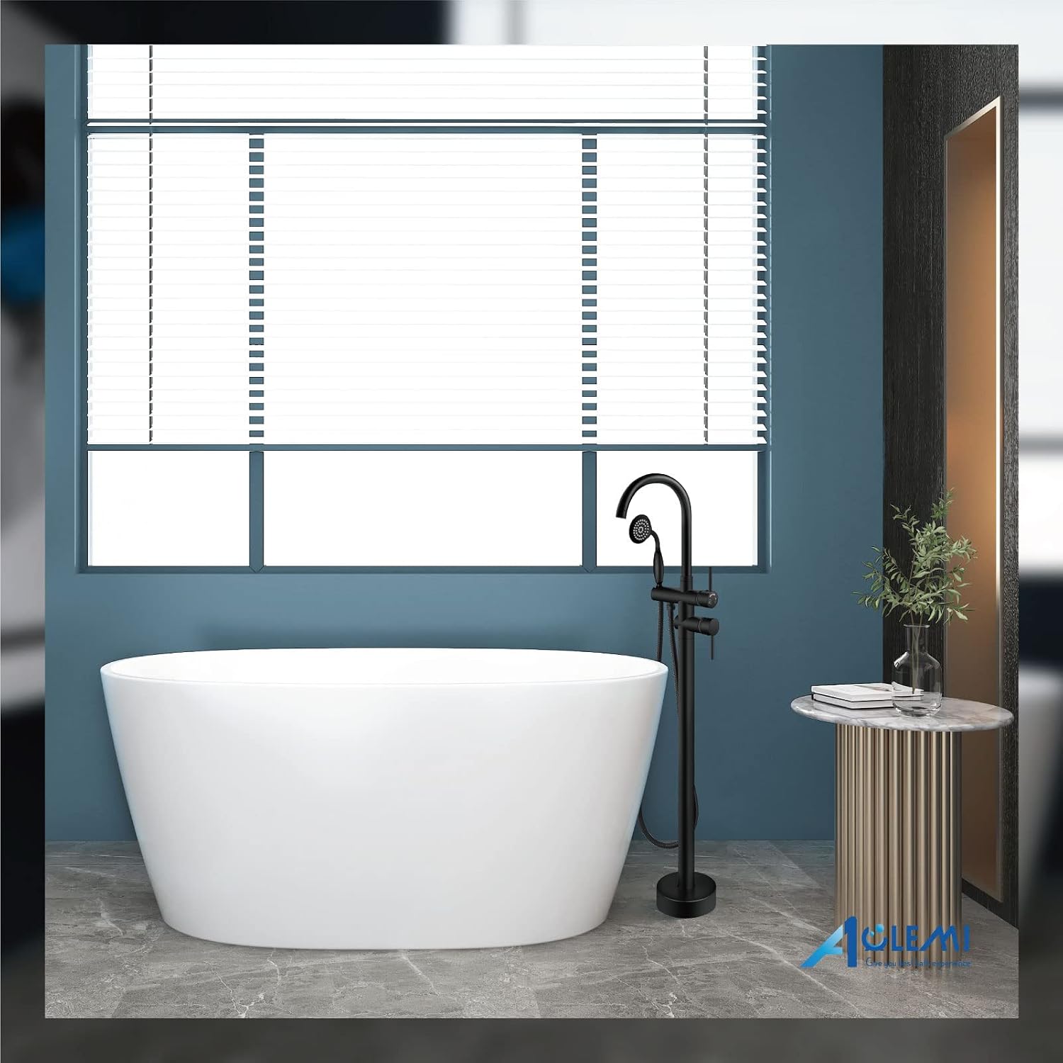 Aolemi Floor Mount Bathtub Faucet Freestanding Tub Filler Standing High Flow Shower Faucets with Vintage Handheld Matte Black
