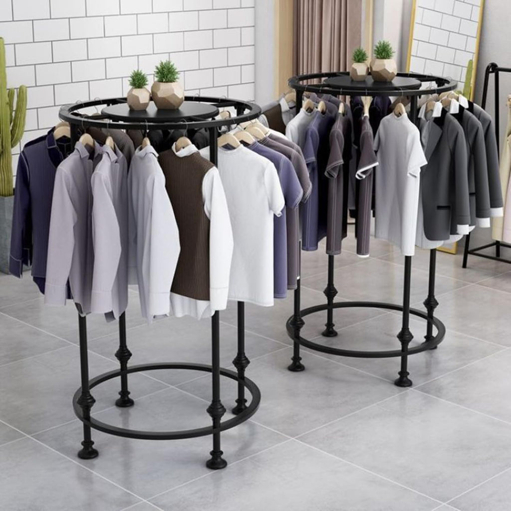Freestanding Garment Racks, 70cm Metal Round Clothing Rack, Closet Organizer with Top Shelf, Commercial Clothing Store Display Stand for Hanging Clothes and Storage