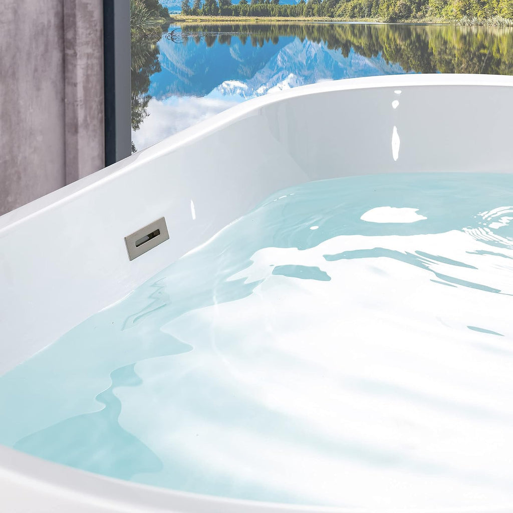 WOODBRIDGE 54' Acrylic Freestanding Bathtub Contemporary Soaking White Tub with Chrome Overflow and Drain,BTA1702-C-Drain &O