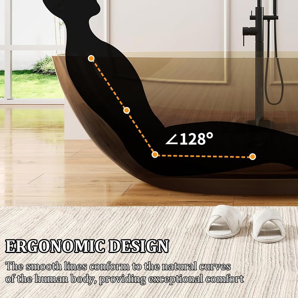 Ergonomic Luxury Spa Bathtub, Oval-Shaped Transparent Resin Tub with Drain, Handcrafted Extra-Deep Tub, Modern Spa Bathroom, 55-70 Inches,A l160cm