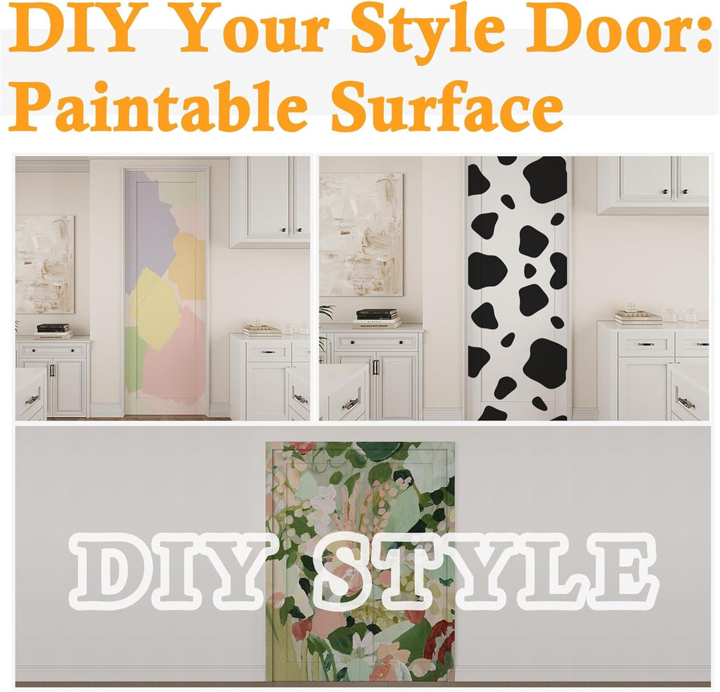64' x 80' Ball Catch French Doors, 3 Panel Clear Glass Solid Core Pre-Finished & Paintable Double Doors with Ball Catches & Hinges & Handles, White Door, Swing Closet Door Interior