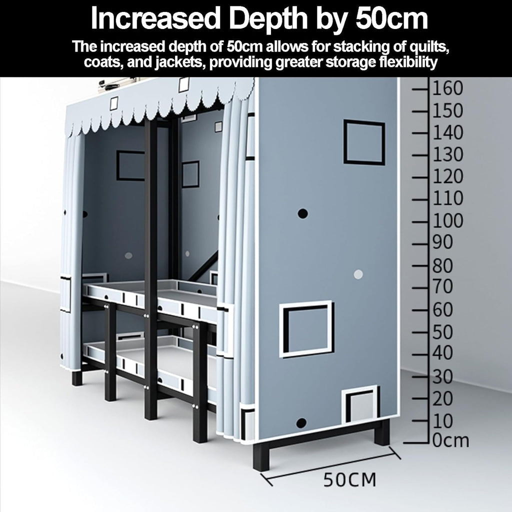 Heavy Duty Portable Wardrobe Closet, Foldable Clothe Rack With Cover, Metal Clothing Armoire Storage System Garment Racks, For Bedrooms(C,151cm)