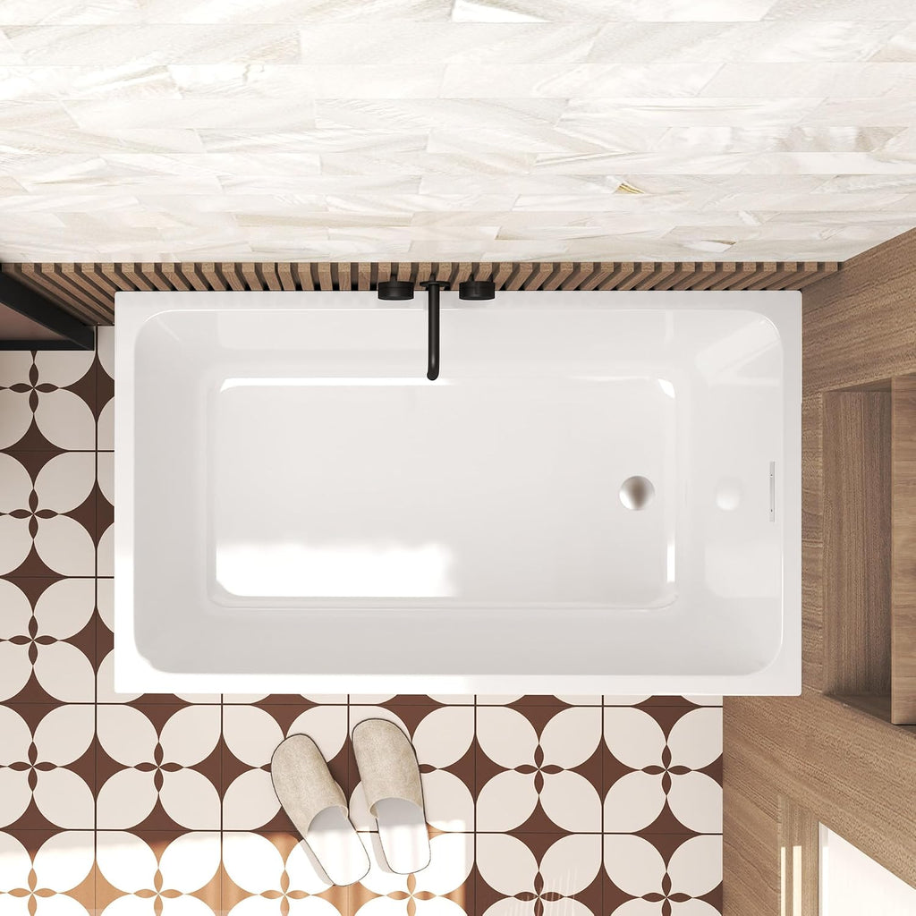 47' Acrylic Freestanding Bathtub with Seat,Deep Bathtub,Rectangle Soaking Tub with Chrome Overflow & Pop-Up Drain, CUPC Certified for Small Bathrooms