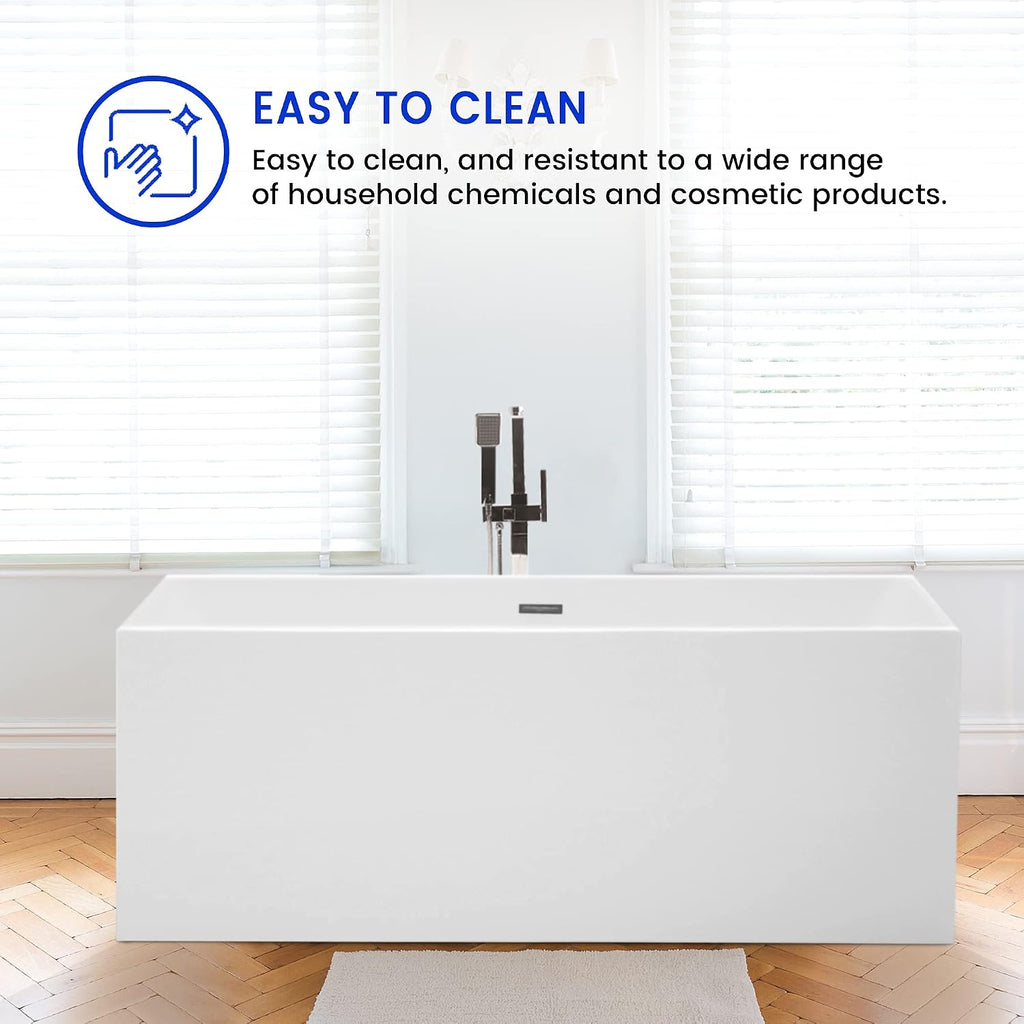 Vanity Art 67 X 32 Inch White Acrylic Freestanding Bathtub | Contemporary Design Soaking Tub with Pop-up Drain Overflow Included, UPC Certified VA6813B-L