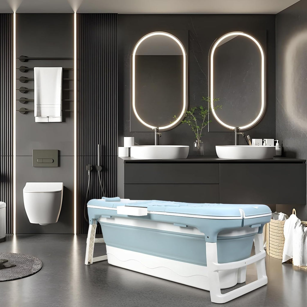 Portable Bathtub, 58/56/50/46 Inch Collapsible Bathtub, Freestanding Foldable Bath Tub for Adults, Folding Tub for Shower, Hot Bath, Ice Bath Blue-B-130cm