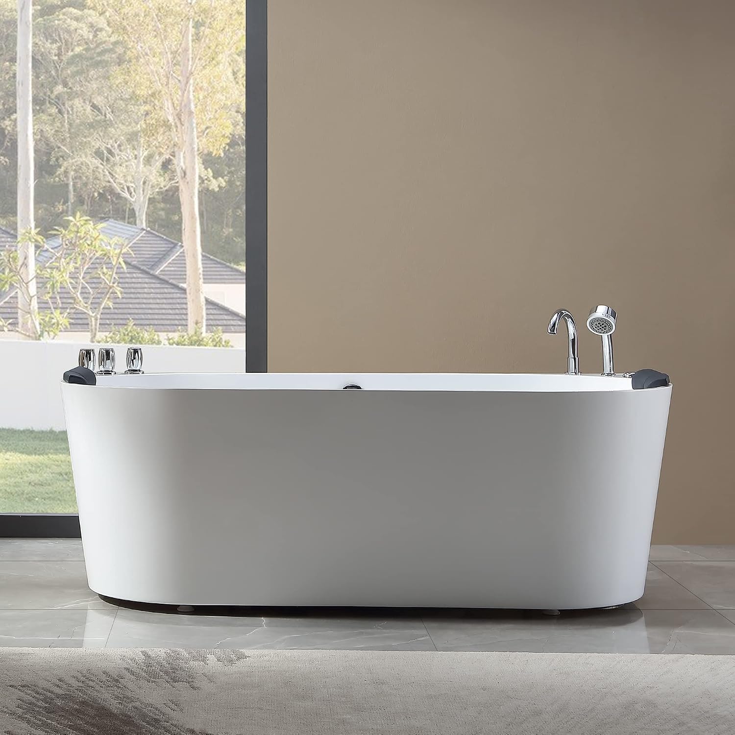 Empava 67' Freestanding Whirlpool Bathtub Oval with 8 Hydromassage Adjustable Water Jets Luxury Acrylic Massage SPA Soaking Bath Tub in White Double Ended