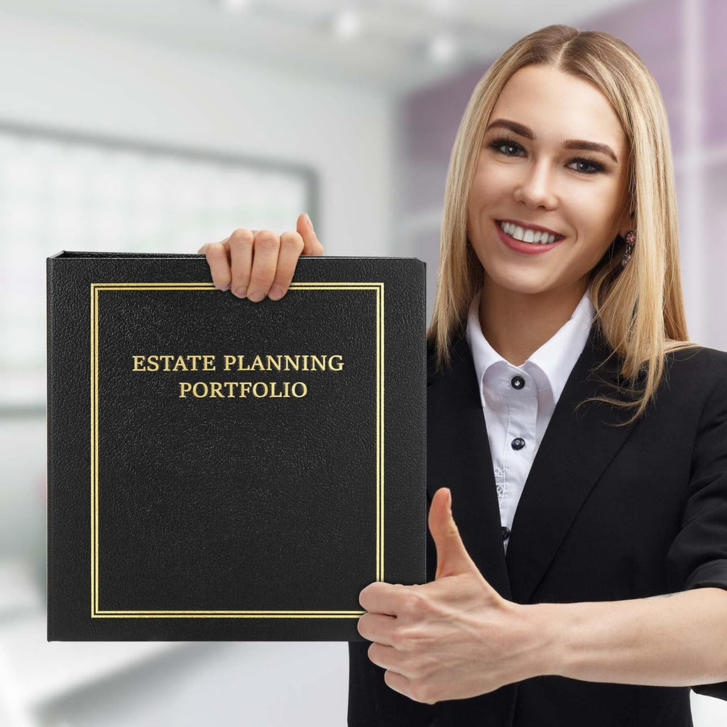 Feifeiya 8 Pcs Black Estate Planning Portfolio Binders with Gold Title in Case I Die Organizer with Index Tabs and Cardboard Slipcase 3 Ring Binders 11.5 x 11 x 2.5 Inches