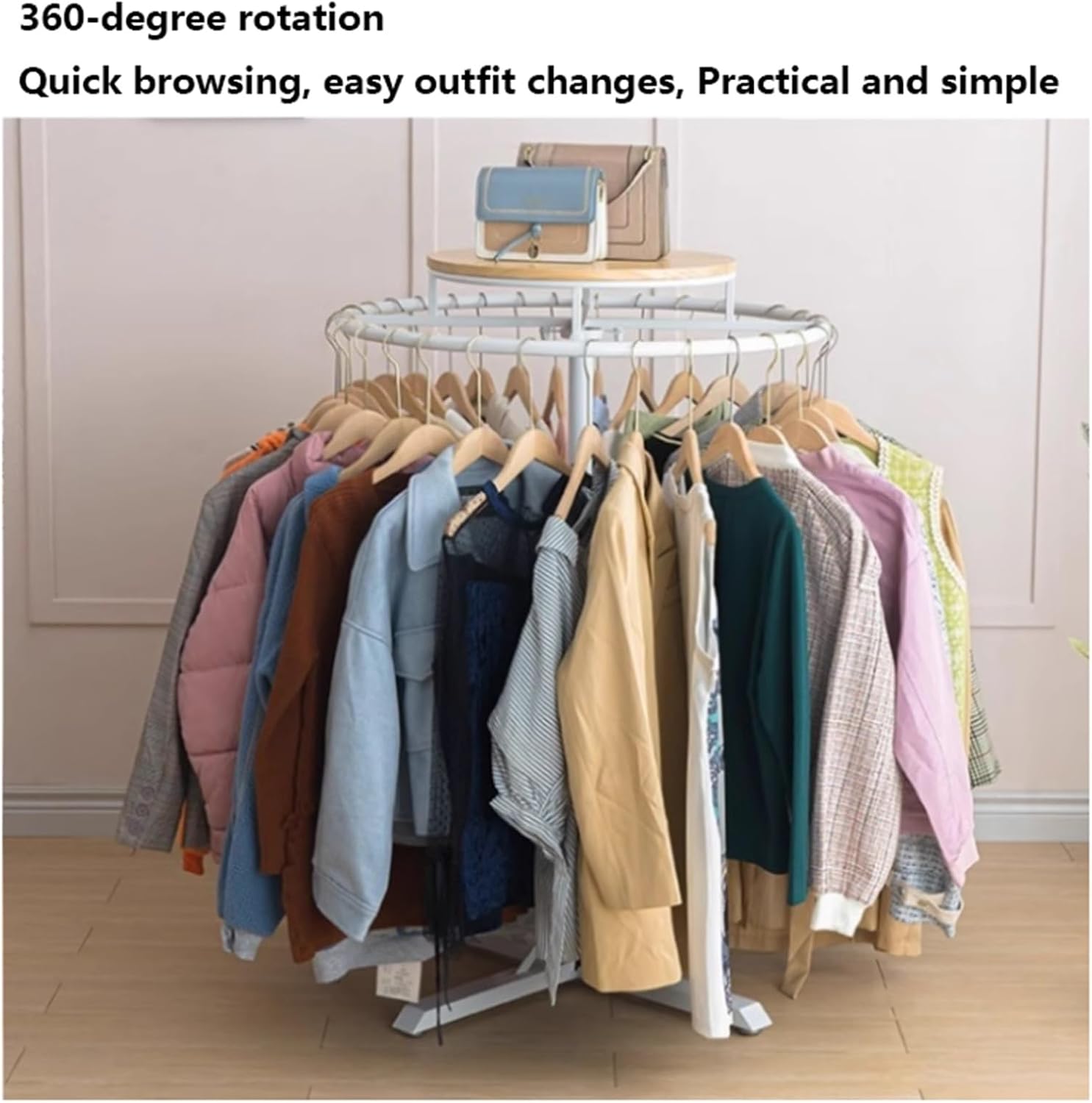 Multi-Purpose Garment Rack, Metal, Commercial Clothes Display Stand, Heavy Duty, 360° Rotating, for Retail Boutiques Home, Laundry Room, 53/59in(White,60 * 135cm)