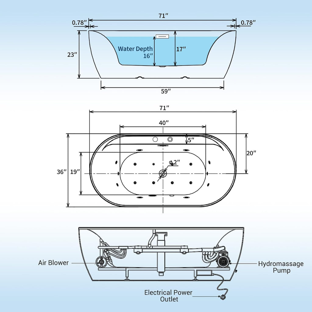 Acrylic Freestanding Bathtub with Jetted & Air Bubble System, Heated Hydrotherapy Tub with Massage Function, Professional Spa Experience at Home