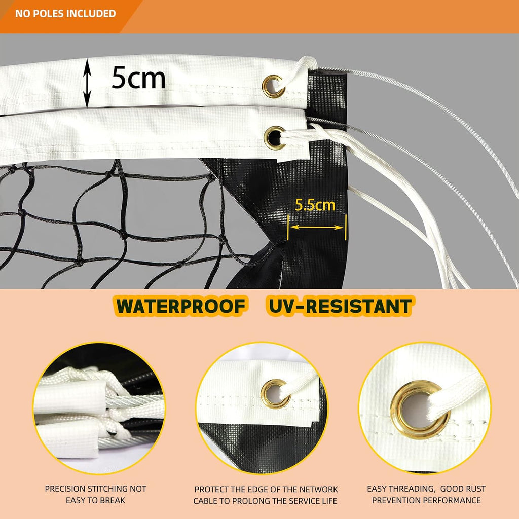 Professional Volleyball Net Heavy Duty Replacement Net - 32x3 FT - Steel Cable & Reinforced Dowels, 4' Square Mesh - for Outdoor Indoor, Backyard, Beach, Court, Pool, Park, School, Drills
