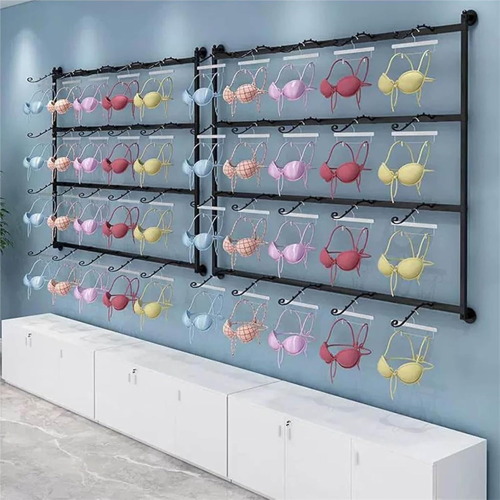 Wall-Mounted Underwear Display Stand, Clothing Store Boutiques Retail Lingerie Garment Rack, Metals, Commercial Shelves Clothes Rod, for Lingerie Socks Bra Panties(Black,90 * 120cm)
