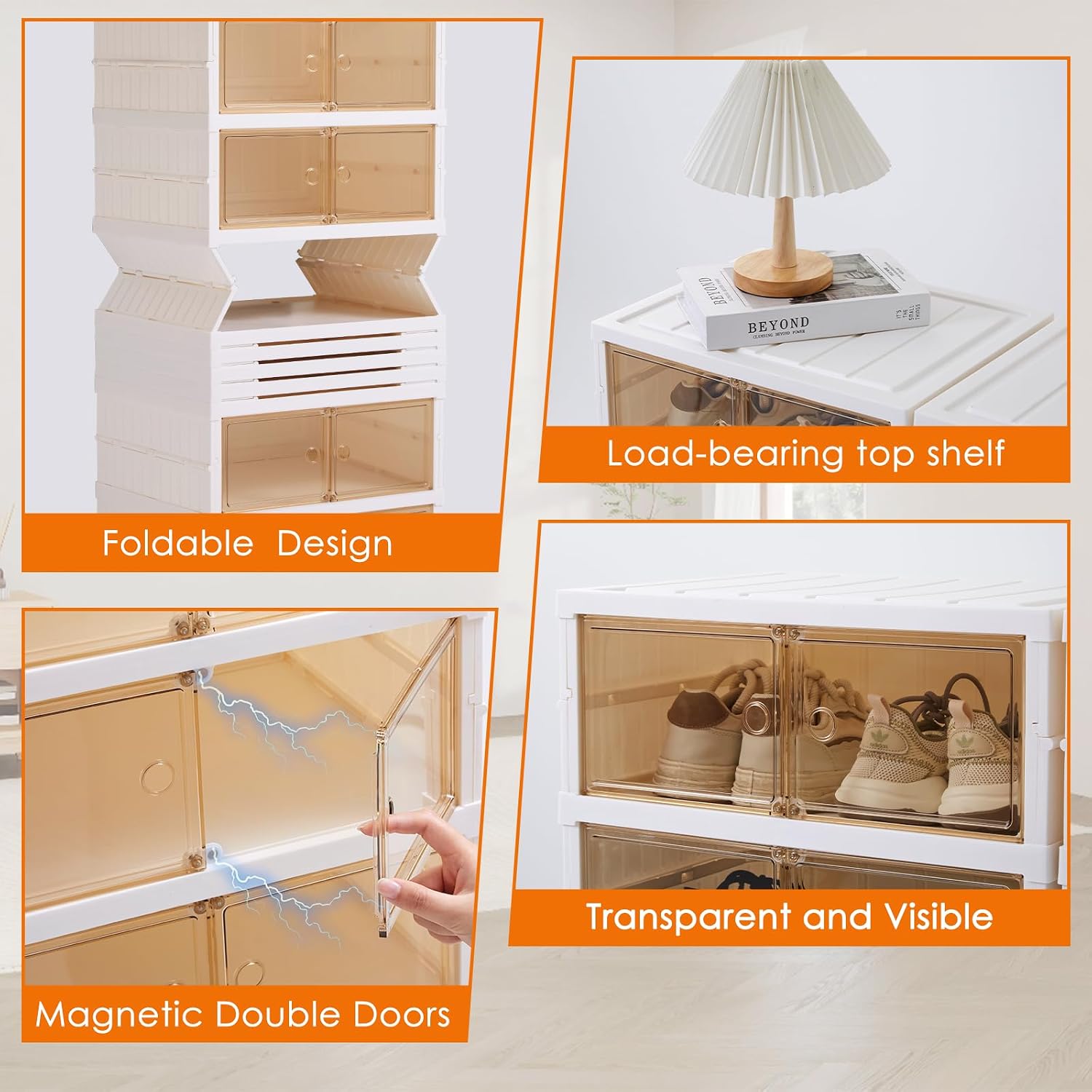 Collapsible Shoe Rack Organizer Foldable Shoe Cabinet with Doors, Large Plastic Folding Shoe Cabinet, Easy Assembly Shoe Shelves Organizer for Entryway (9Tiers,2Groups,36Pairs)