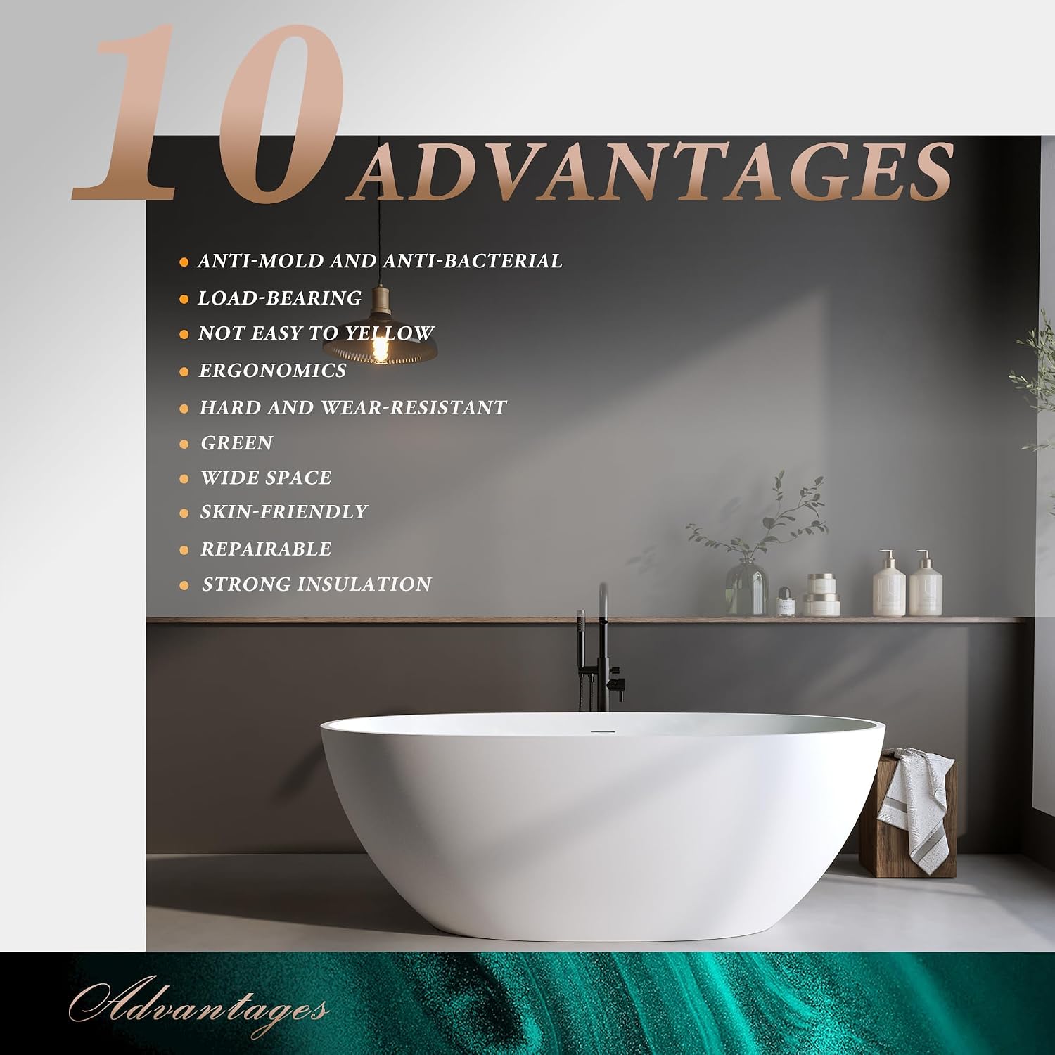 59' Stone Resin Freestanding Bathtub, Oval Shape Solid Surface Bathroom Freestanding Tubs, Stand Alone Soaking Tubs with Integrated Slotted Overflow and Drain, Matte White