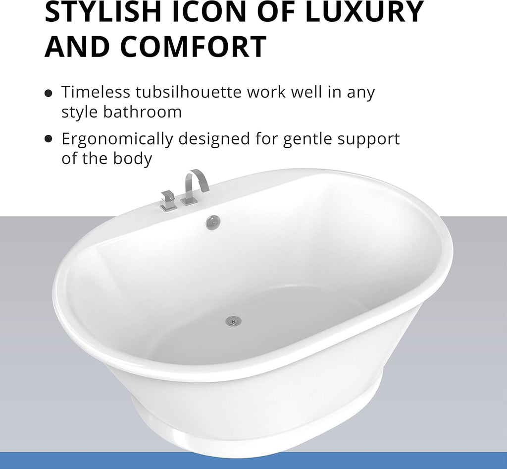 DreamLine Caribbean 60 inch L x 23 inch H White Acrylic Freestanding Bathtub