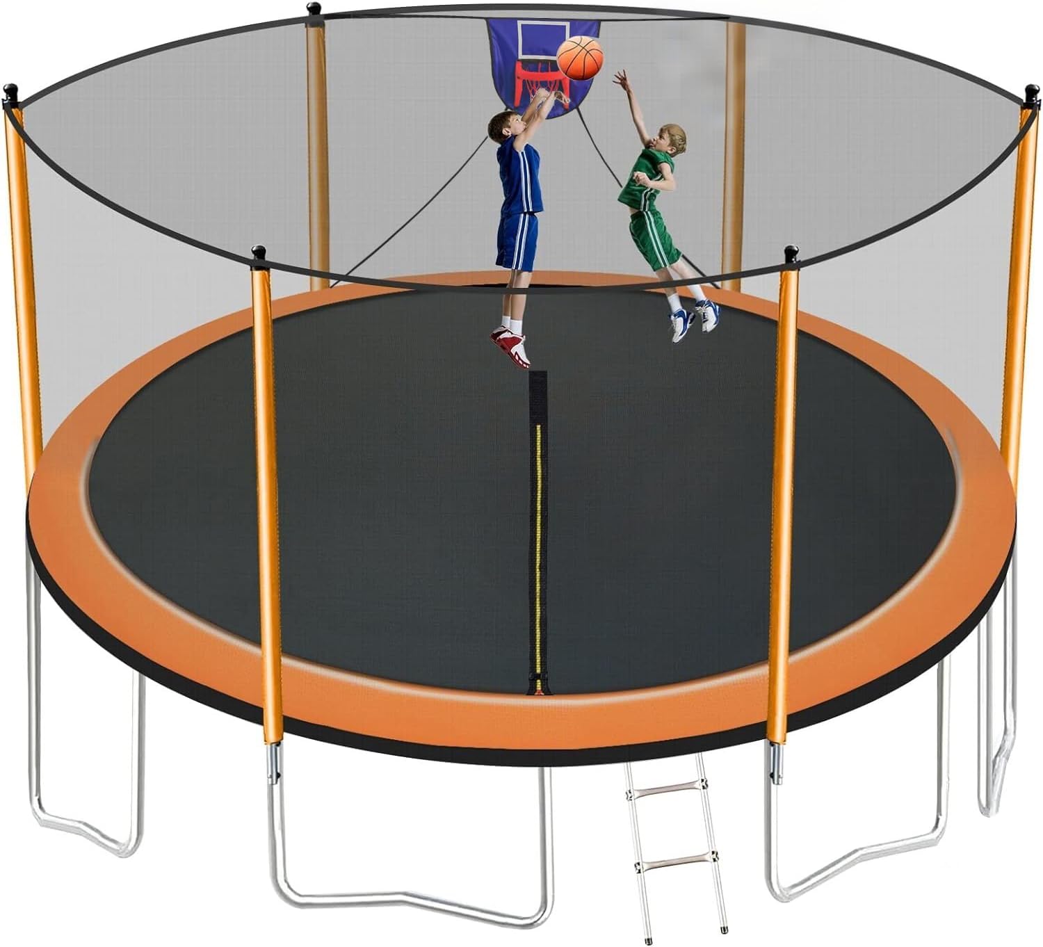 1500LBS 16FT 15FT 14FT 12 FT 10FT 8FT Tranpoline for Kids and Adults with Sprinkler, Lights with Music Speaker, Socks, Water Ball, Heavy Duty Outdoor Tranpoline with Net Enclosure and Ladder