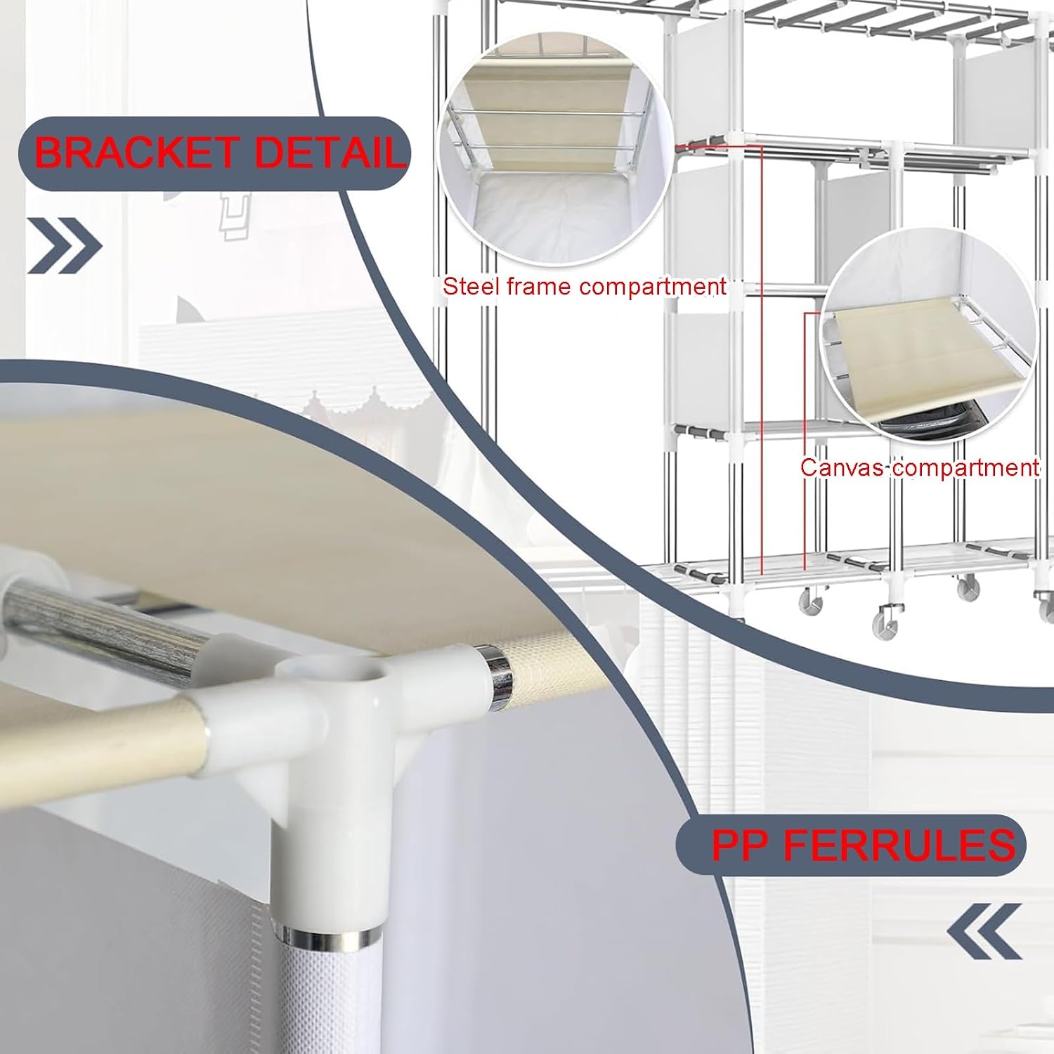 Heavy-duty Foldable Wardrobe Closet, Portable Clothing Organizer Storage Rack, Clothe Rack with Wheel W/cover