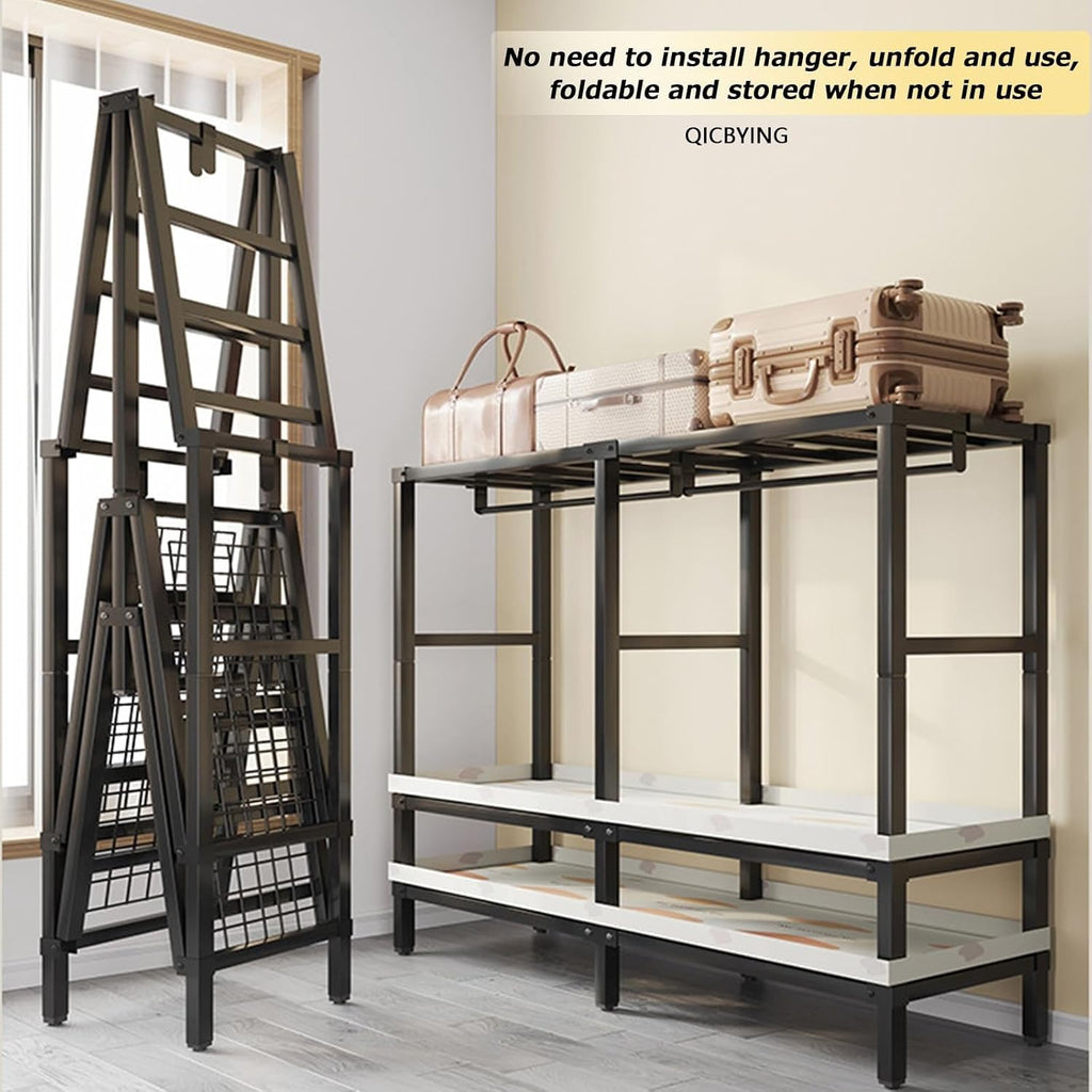 Wardrobe Storage Closet - Heavy Duty Rolling Garment Rack With Cover, Foldable Clothing Rack For Hanging Clothes, Portable Freestanding Closets Wardrobe , Metal Armoires, Max 2000lbs ( Size : 203*52*1