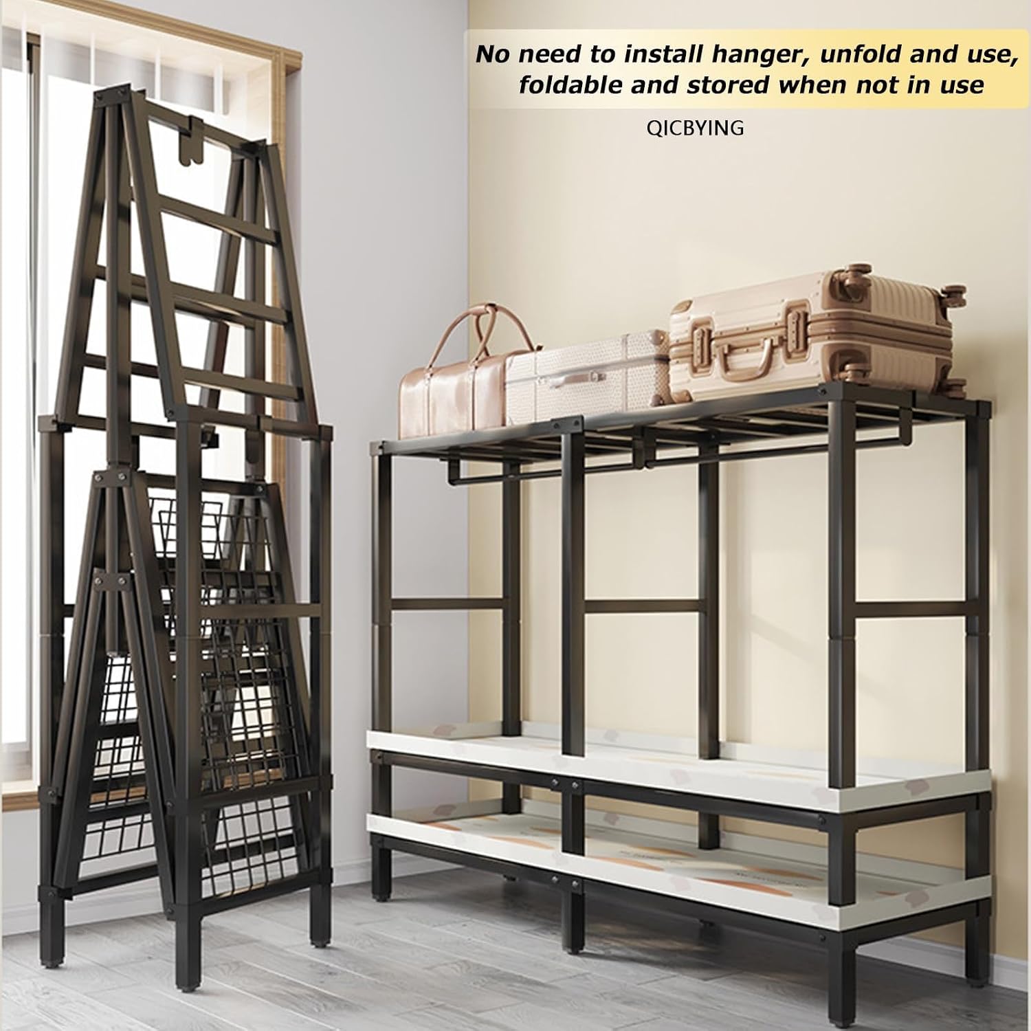 Wardrobe Storage Closet - Heavy Duty Rolling Garment Rack With Cover, Foldable Clothing Rack For Hanging Clothes, Portable Freestanding Closets Wardrobe , Metal Armoires, Max 2000lbs ( Size : 203*52*1