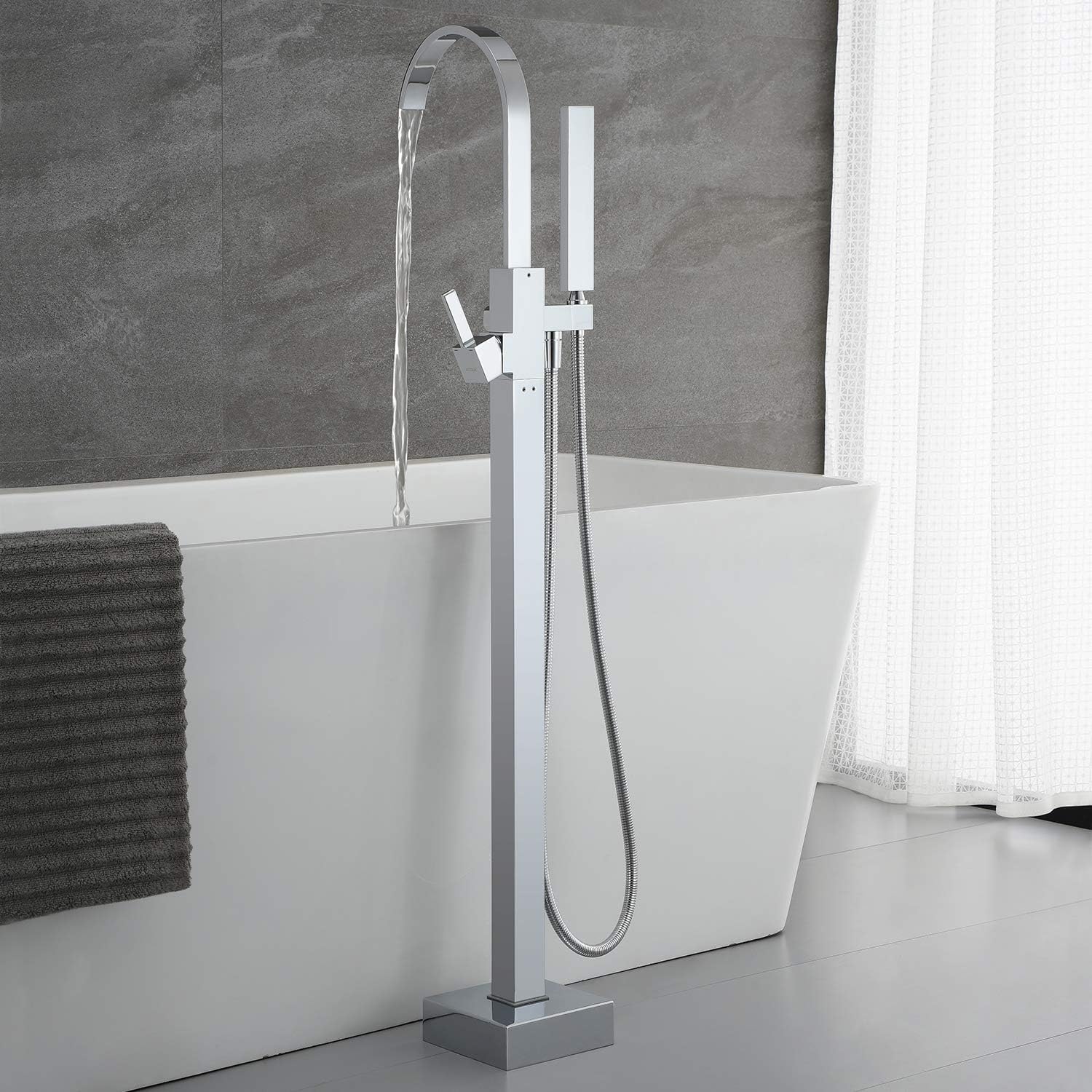 Freestanding Tub Filler Bathtub Faucet Chrome Floor Mounted Faucets with Hand Shower