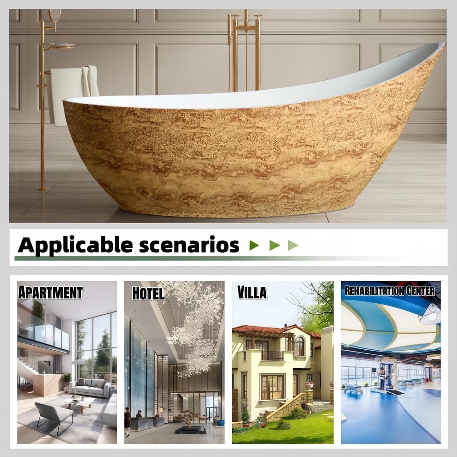 75' Edeyeu Freestanding Bathtub - Luxury Stone Texture Solid Surface Bathtub Soaking Tub With Extra Deep Ergonomic High Back Design, Modern Designer Free Standing Tub, Style C