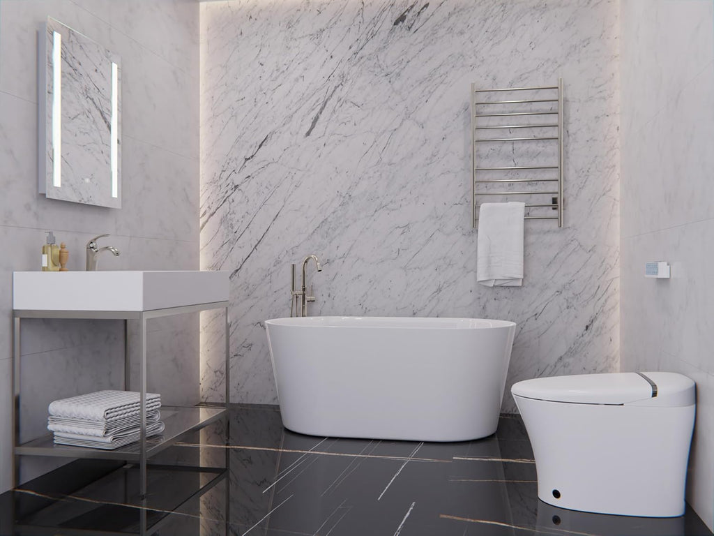 ANZZI Freestanding Bathtub 55 In Acrylic Soaking Tub Flat Bottom One Piece Marine Grade Build Glossy White Center Drain Chrome Overflow 73 Galon 55.12 x 29.53 x 22.83'' In Chand Series | FT-AZ098-55