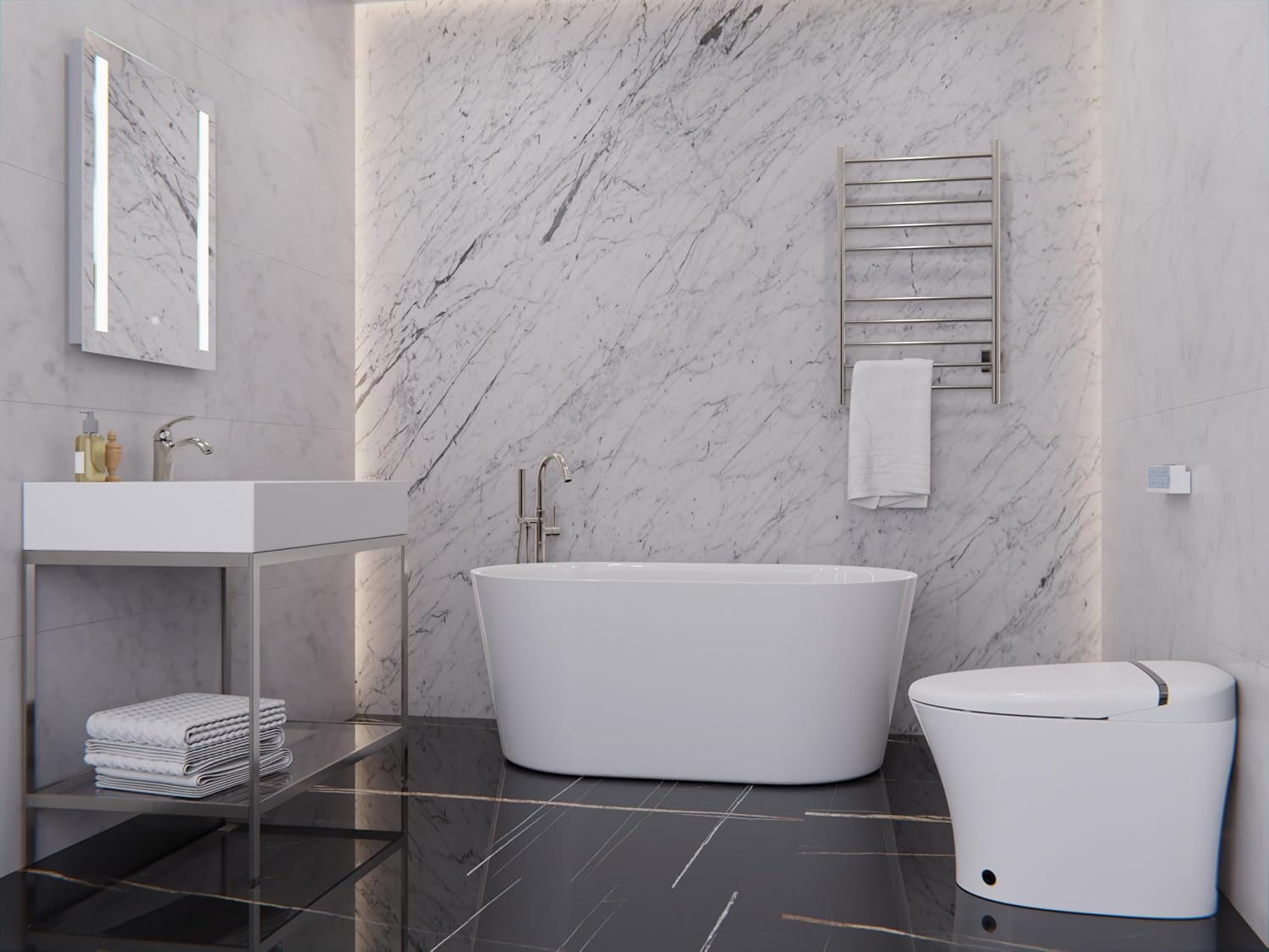 ANZZI Freestanding Bathtub 55 In Acrylic Soaking Tub Flat Bottom One Piece Marine Grade Build Glossy White Center Drain Chrome Overflow 73 Galon 55.12 x 29.53 x 22.83'' In Chand Series | FT-AZ098-55