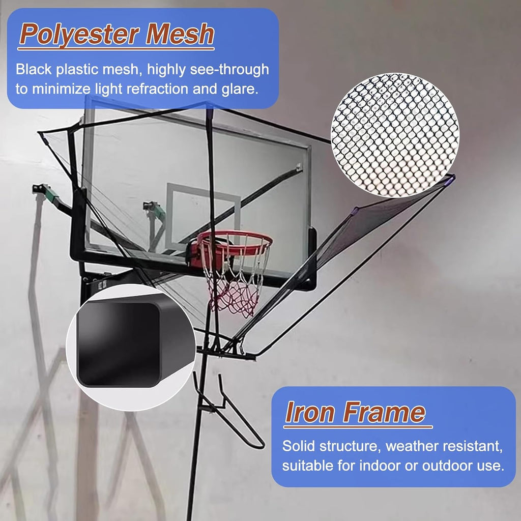 Indoor Outdoor Basketball Hoop Net Catcher, 180° Rotatable Foldable Shot Training Aid Rebound System - Metal Iron Frame, for Garage/Backyard/Pool, Easy to Set Up