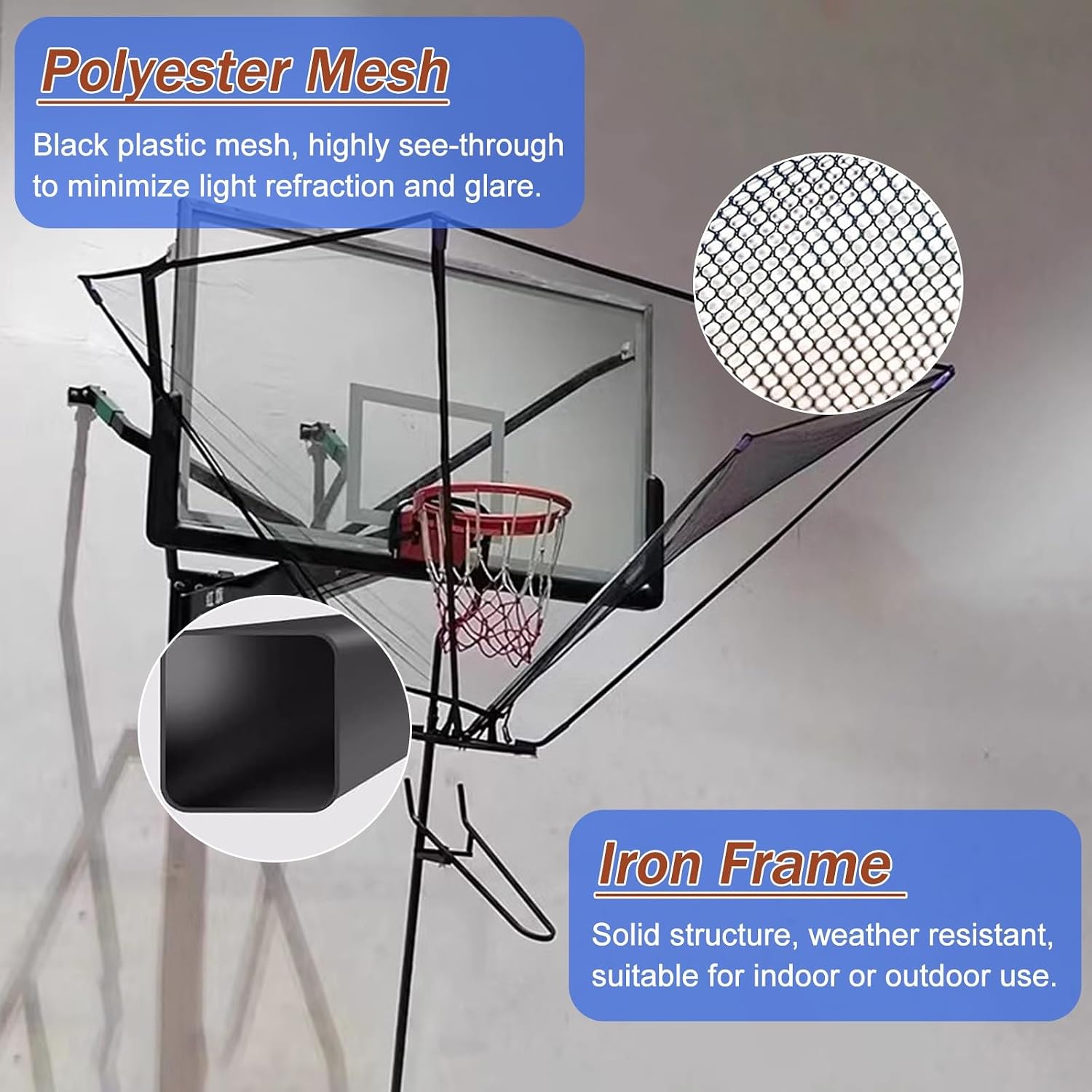 Indoor Outdoor Basketball Hoop Net Catcher, 180° Rotatable Foldable Shot Training Aid Rebound System - Metal Iron Frame, for Garage/Backyard/Pool, Easy to Set Up