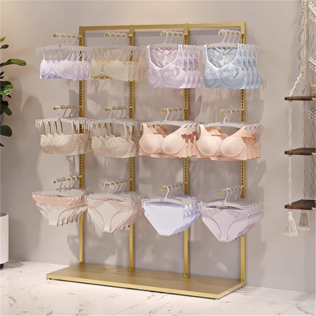 Metals Underwear Display Stand, Clothing Store Boutiques Lingerie Garment Rack, Commercial Retail Shelves, for Lingerie Socks Bra Panties Scarves, 3 Tier(Gold,40 * 65 * 135cm)