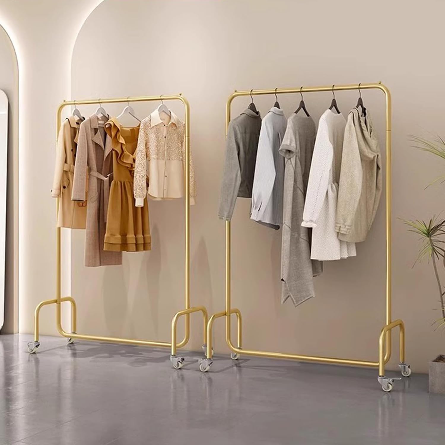 Heavy Duty Coat Rack, Garment rack Commercial Clothes Rack On Wheels, Rolling Clothing Rack For Hanging Clothes, Heavy Duty Clothes Rail For Bedroom And Living Room, 280 Lb Load Capacity, Gold ( 80X4